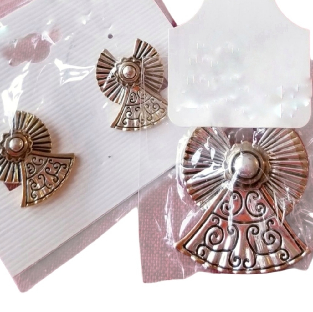 ❄ Angels Jewelry Set Silver Earrings & Pendant Brooch New Vintage Ruth's Designs